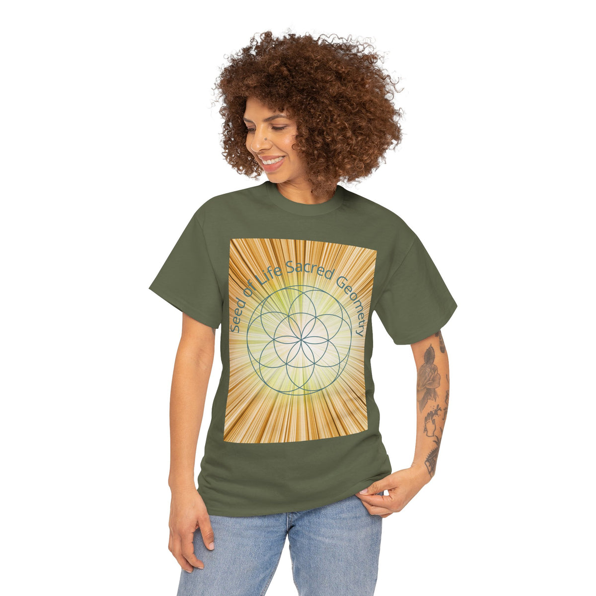 Seed of Life Sacred Geometry Tee – Golden Front Print | Intuition Within