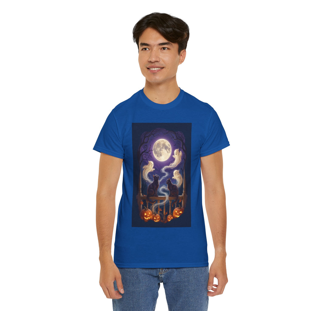 Ghost & Black Cat Halloween T-Shirt | Moonlight Magic