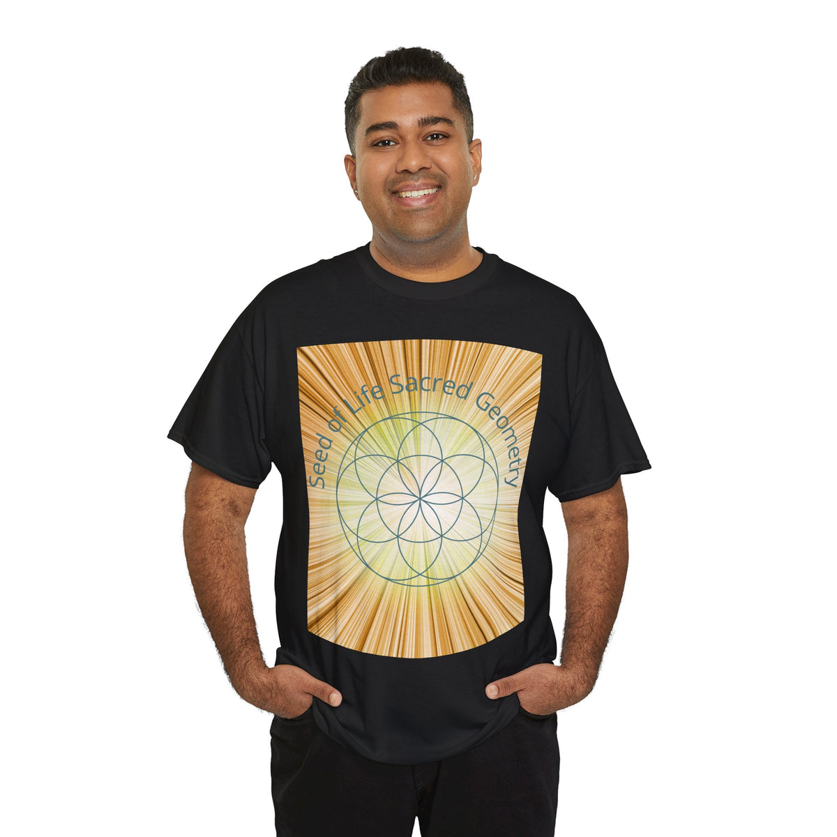 Seed of Life Sacred Geometry Tee – Golden Front Print | Intuition Within