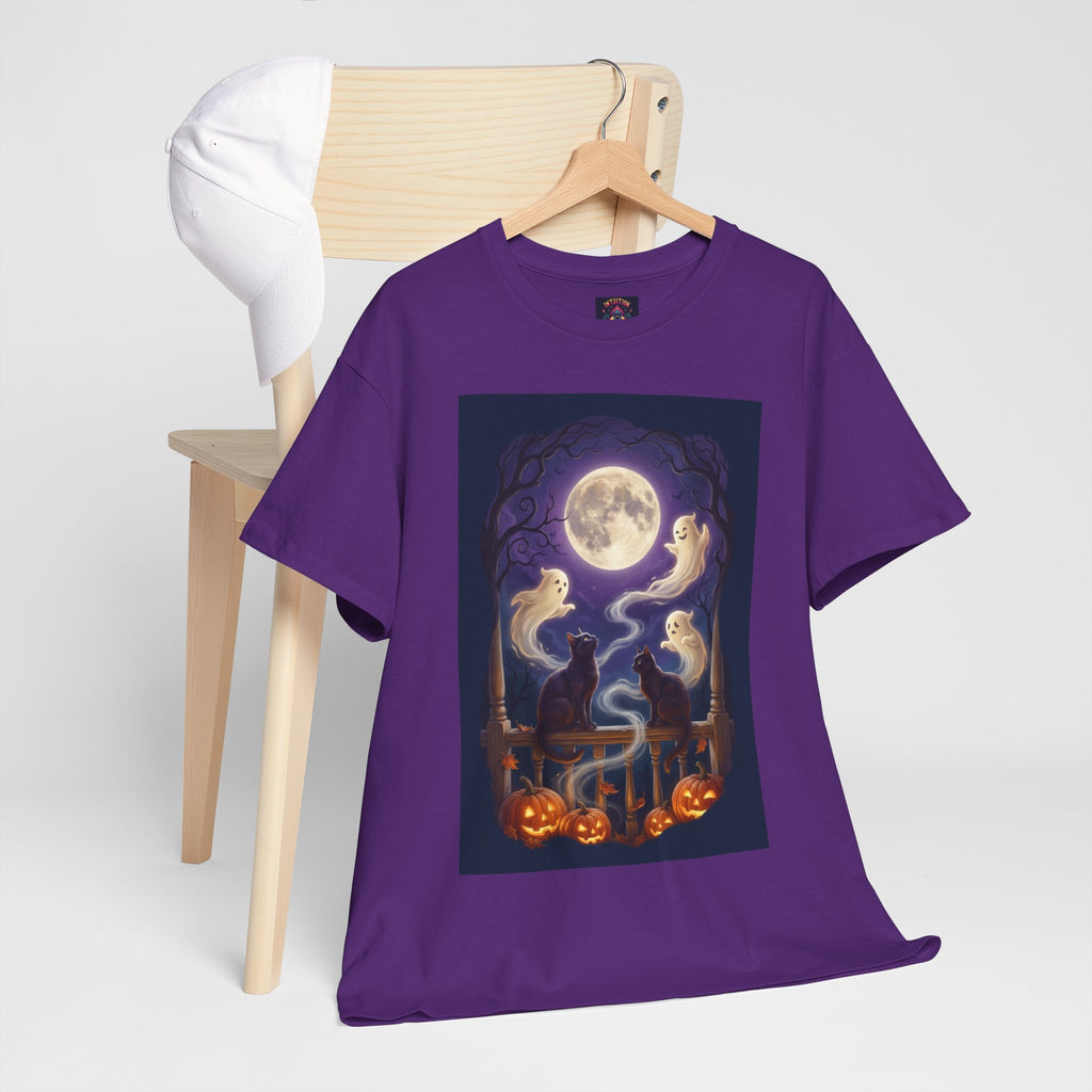 Ghost & Black Cat Halloween T-Shirt | Moonlight Magic