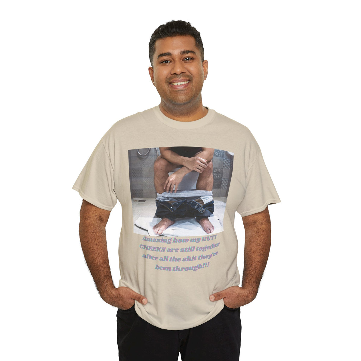 Still Together Bathroom Humor Tee – Male Design, Front Print | Intuition Within
