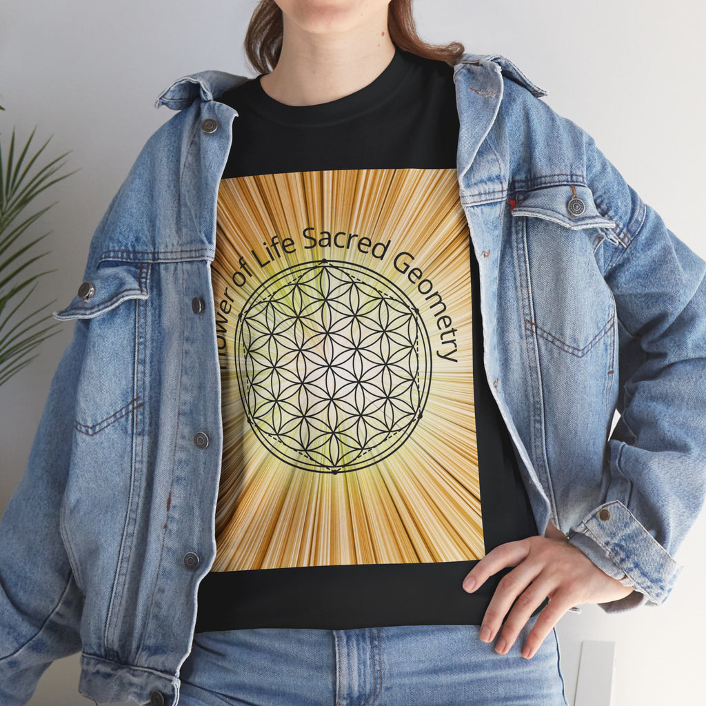 Flower of Life Sacred Geometry Tee – Golden Front Print | Intuition Within