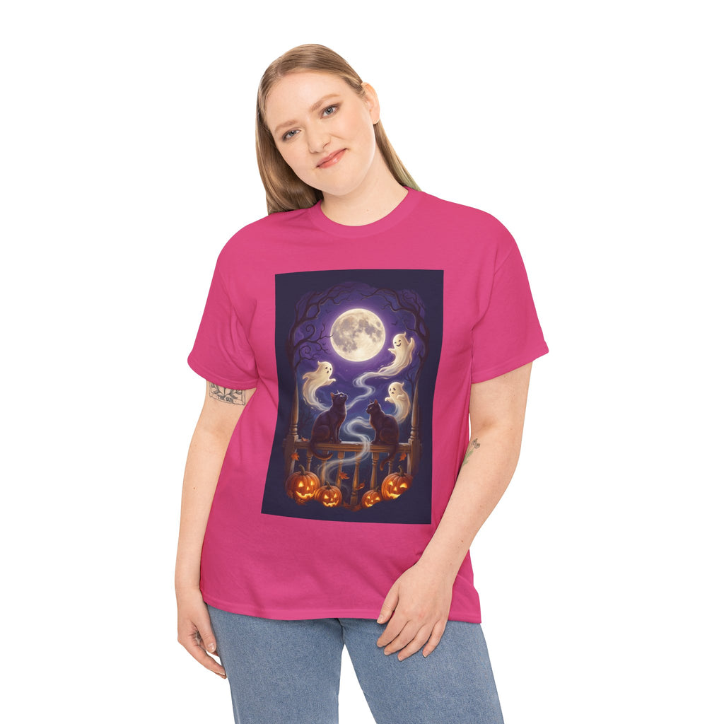 Ghost & Black Cat Halloween T-Shirt | Moonlight Magic