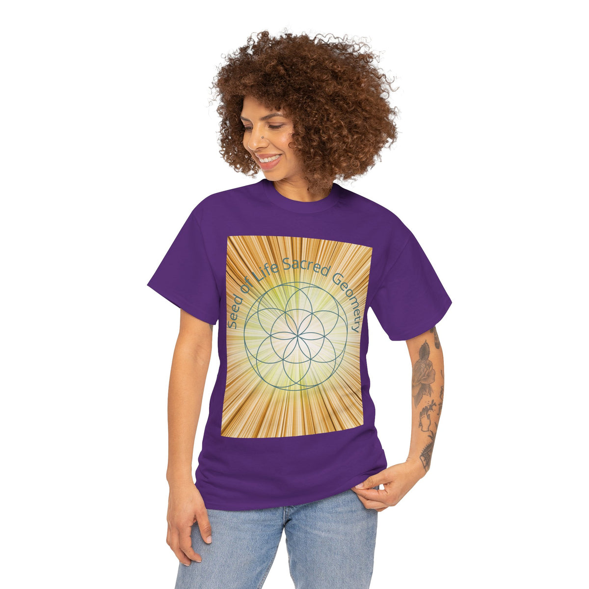 Seed of Life Sacred Geometry Tee – Golden Front Print | Intuition Within
