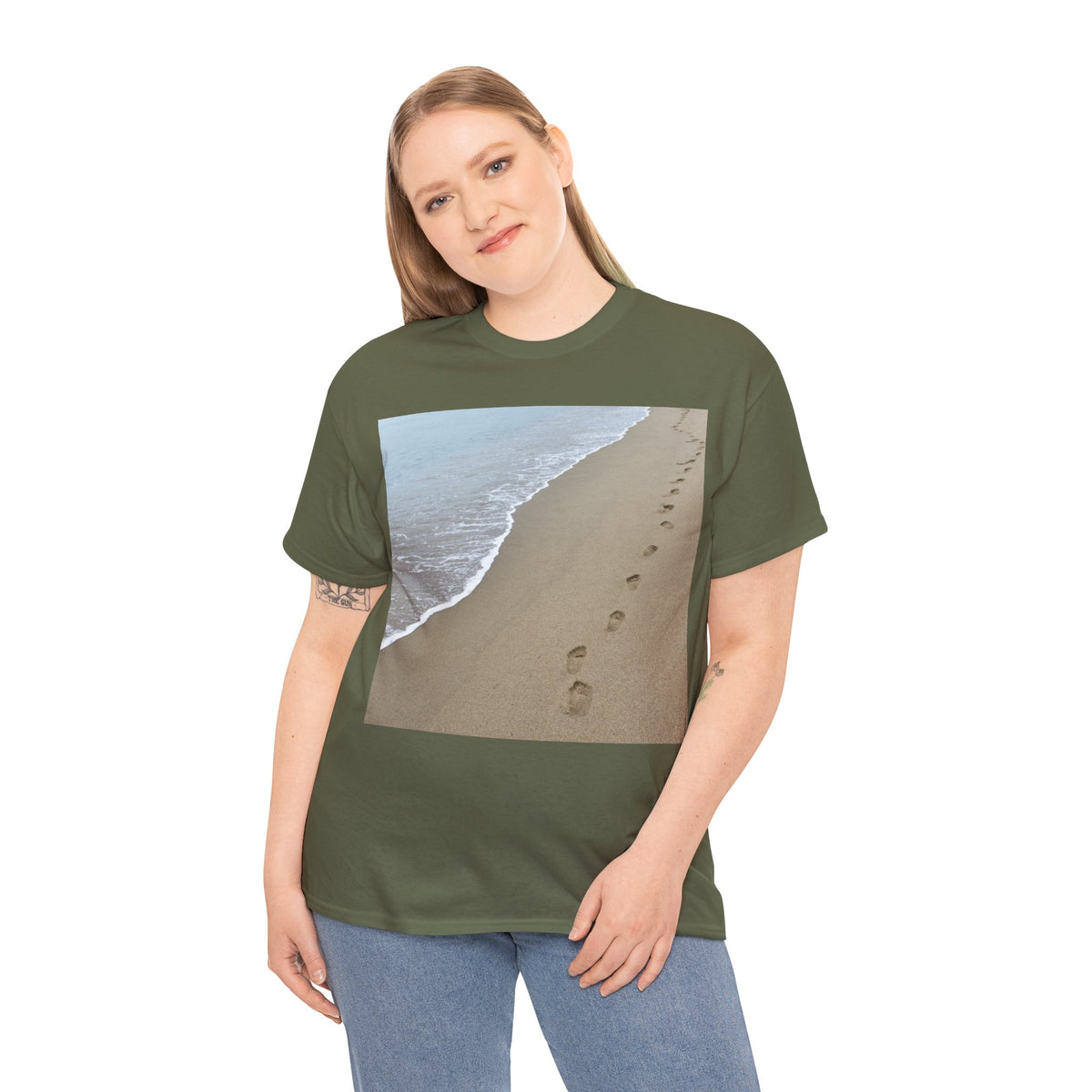 Beach Footprints Coastal Photo Tee – Front Print | Intuition Within