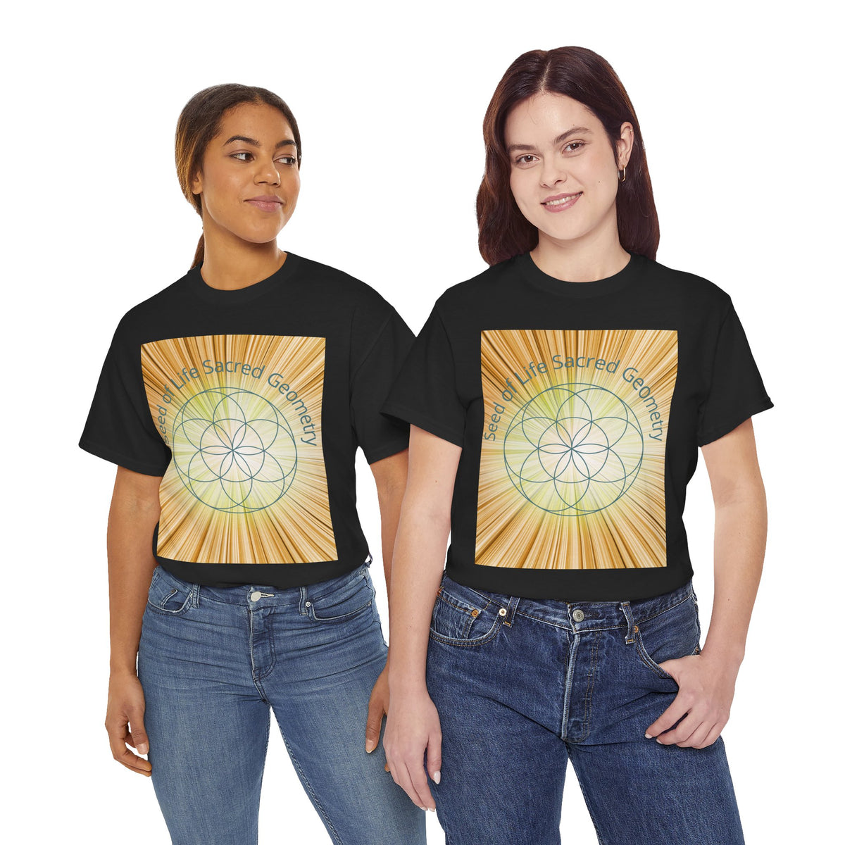 Seed of Life Sacred Geometry Tee – Golden Front Print | Intuition Within