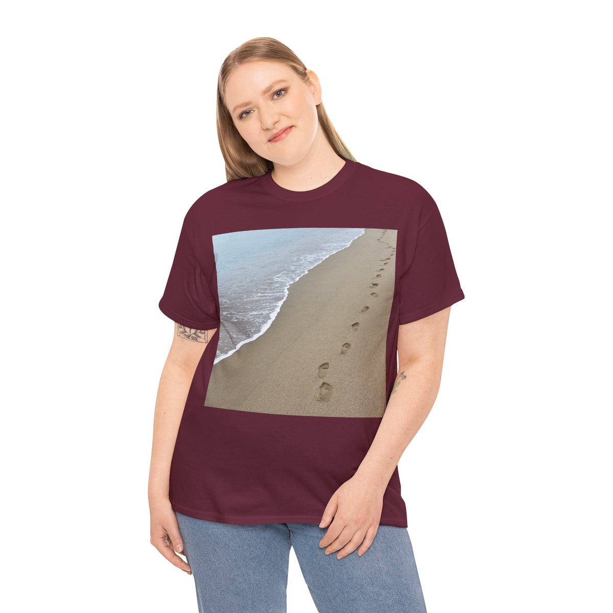 Beach Footprints Coastal Photo Tee – Front Print | Intuition Within