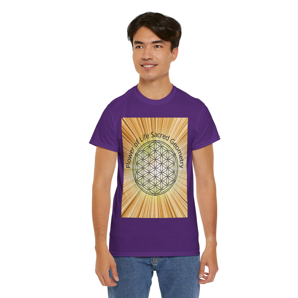 Flower of Life Sacred Geometry Tee – Golden Front Print | Intuition Within