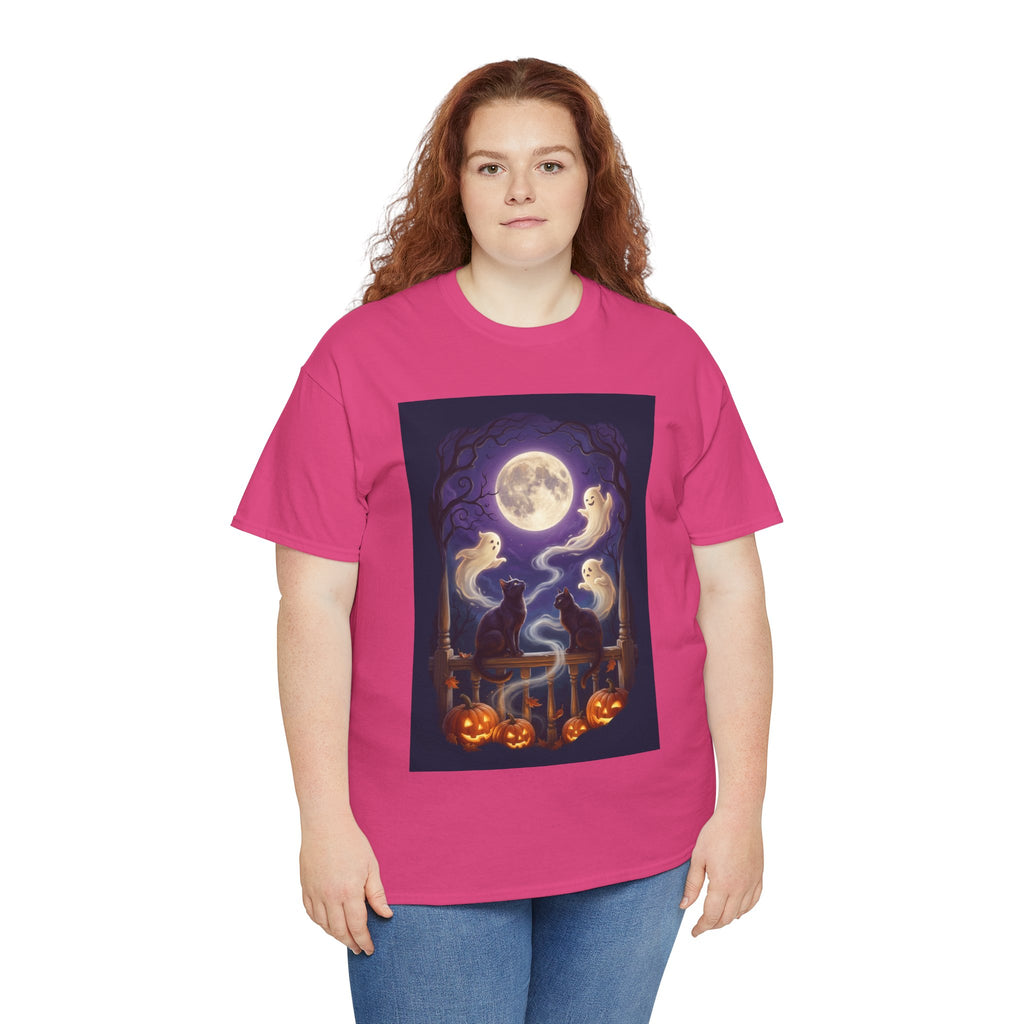Ghost & Black Cat Halloween T-Shirt | Moonlight Magic