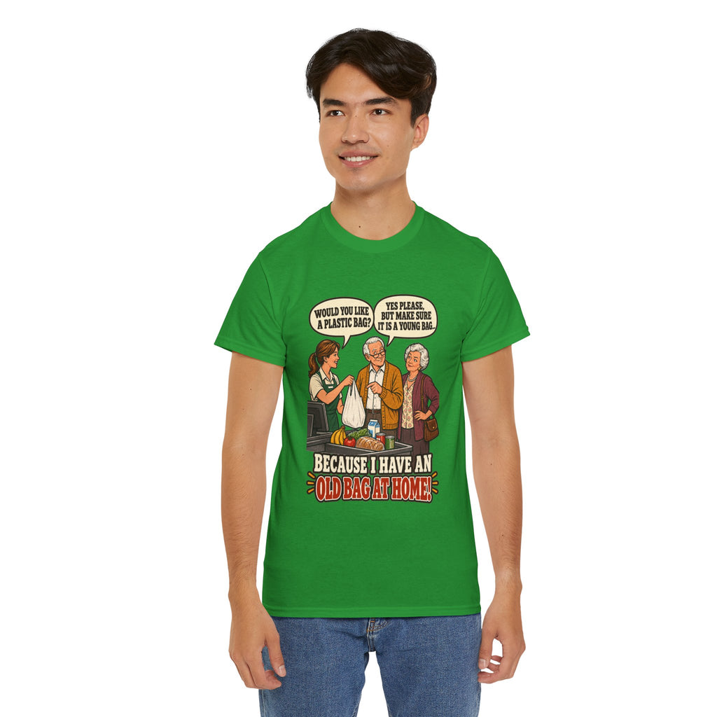 Old Bag at Home T-Shirt | Cheeky Shopping Humor