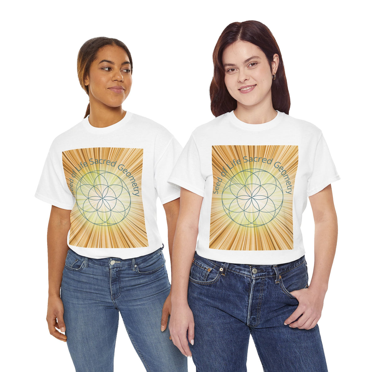Seed of Life Sacred Geometry Tee – Golden Front Print | Intuition Within
