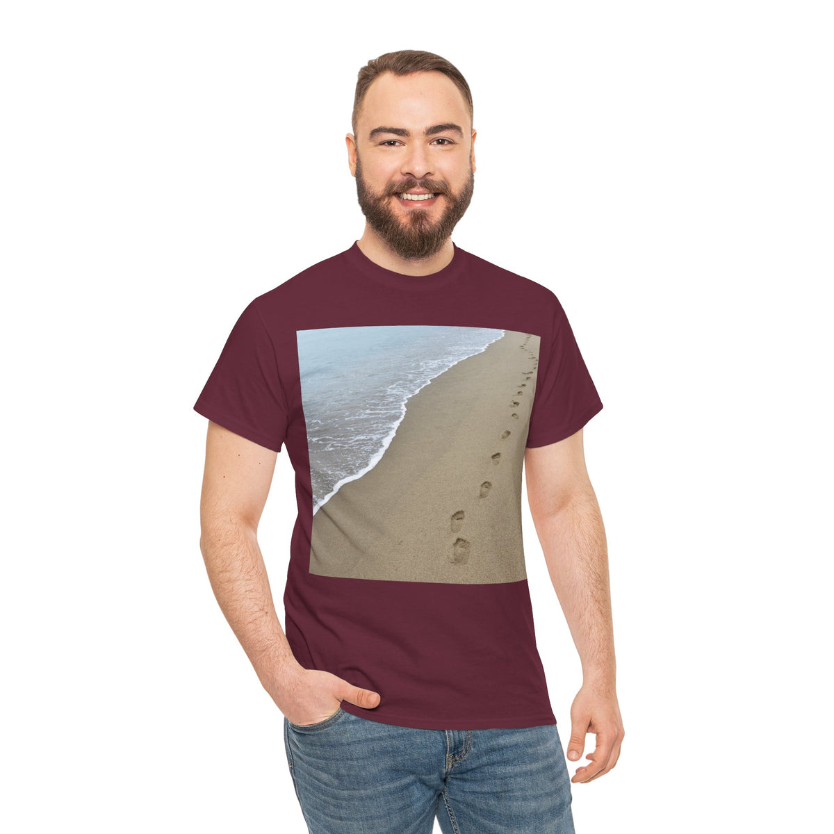 Beach Footprints Coastal Photo Tee – Front Print | Intuition Within
