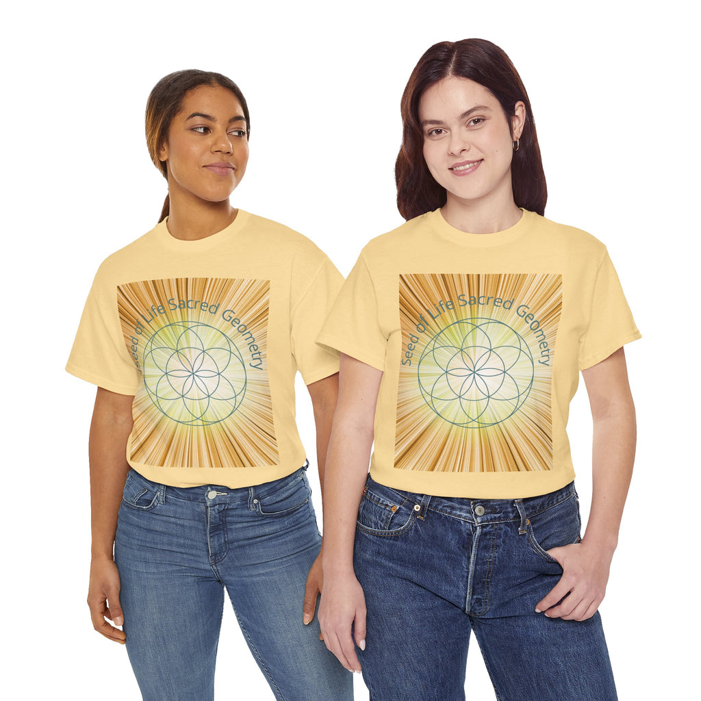Seed of Life Sacred Geometry Tee – Golden Front Print | Intuition Within