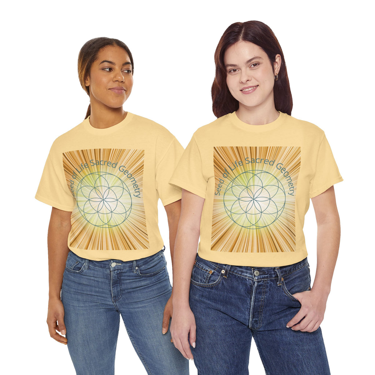 Seed of Life Sacred Geometry Tee – Golden Front Print | Intuition Within