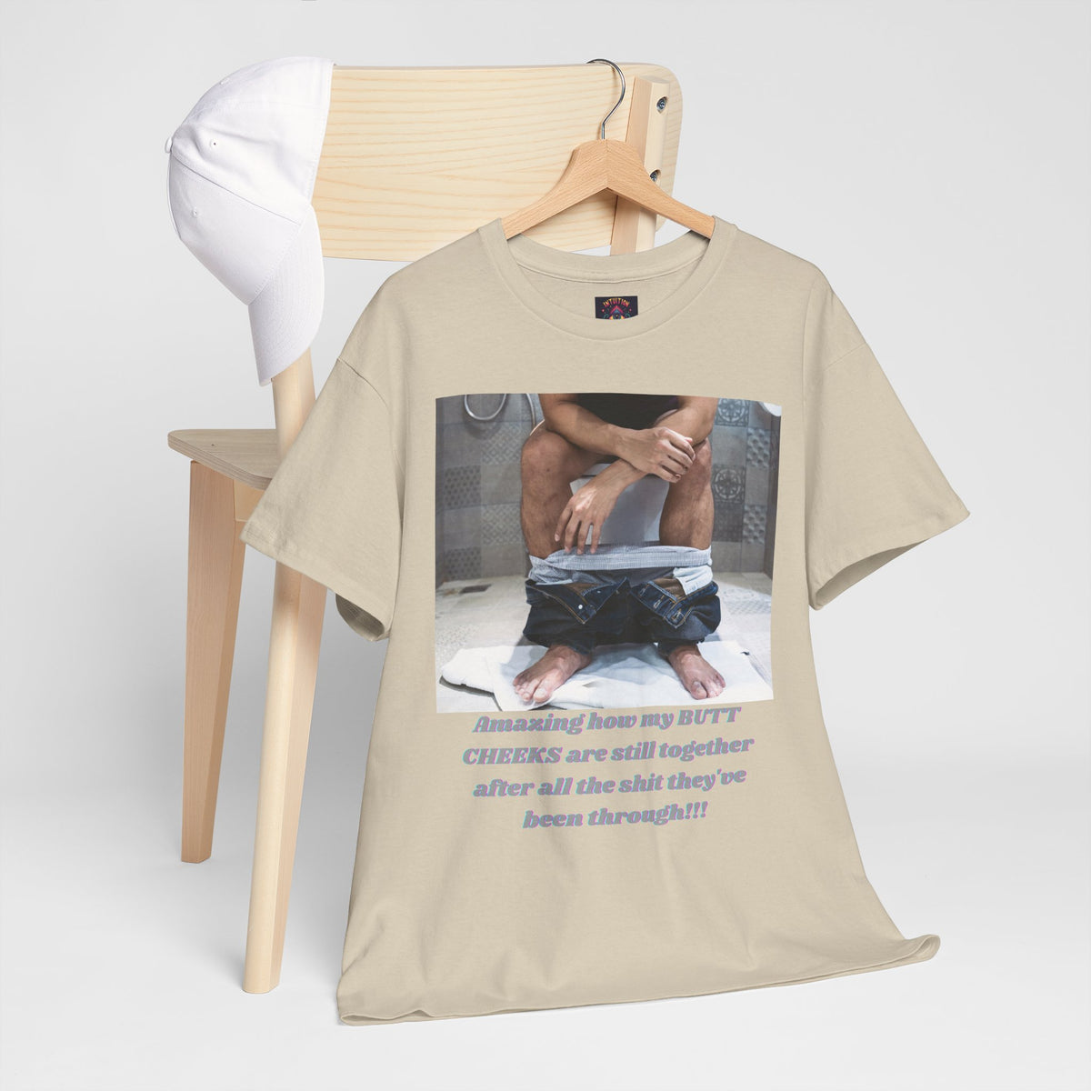 Still Together Bathroom Humor Tee – Male Design, Front Print | Intuition Within