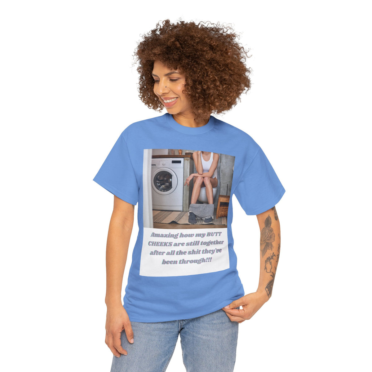 Still Together Bathroom Humor Tee – Female Design, Front Print | Intuition Within