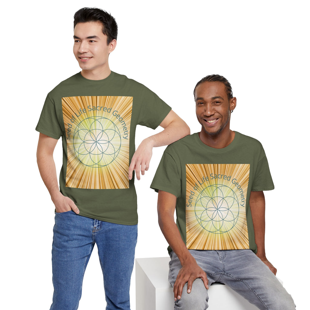 Seed of Life Sacred Geometry Tee – Golden Front Print | Intuition Within