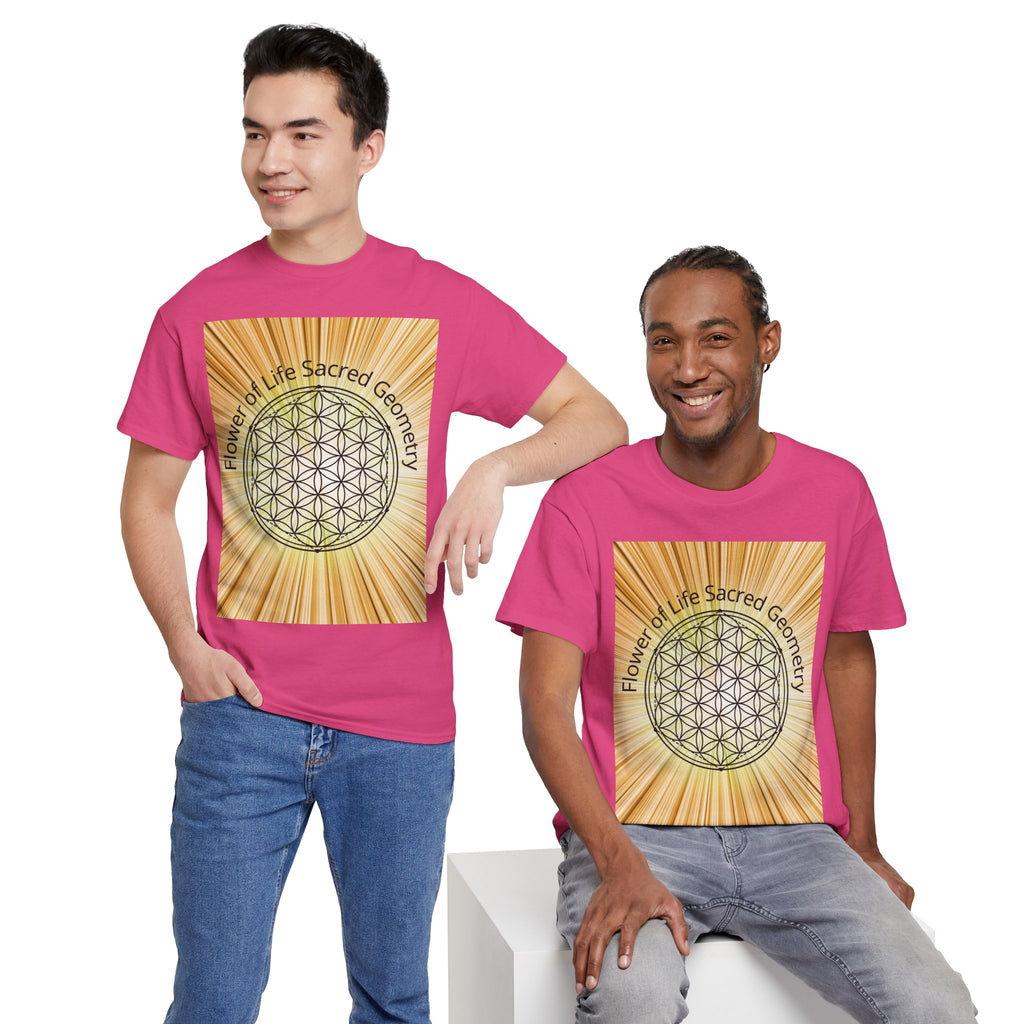 Flower of Life Sacred Geometry Tee – Golden Front Print | Intuition Within
