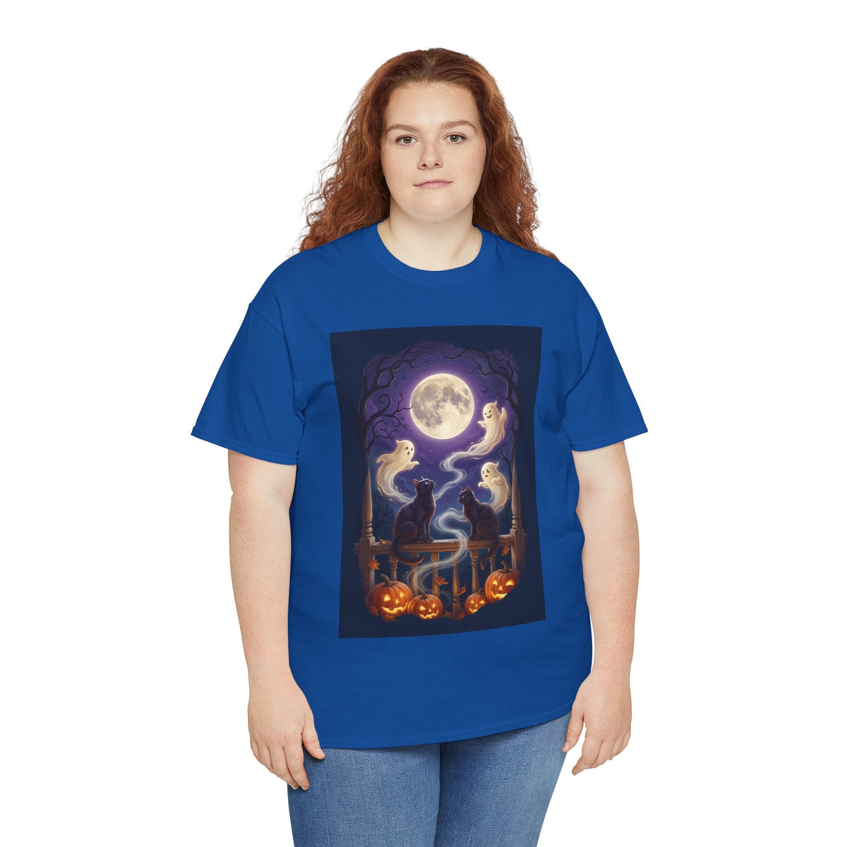 Ghost & Black Cat Halloween T-Shirt | Moonlight Magic