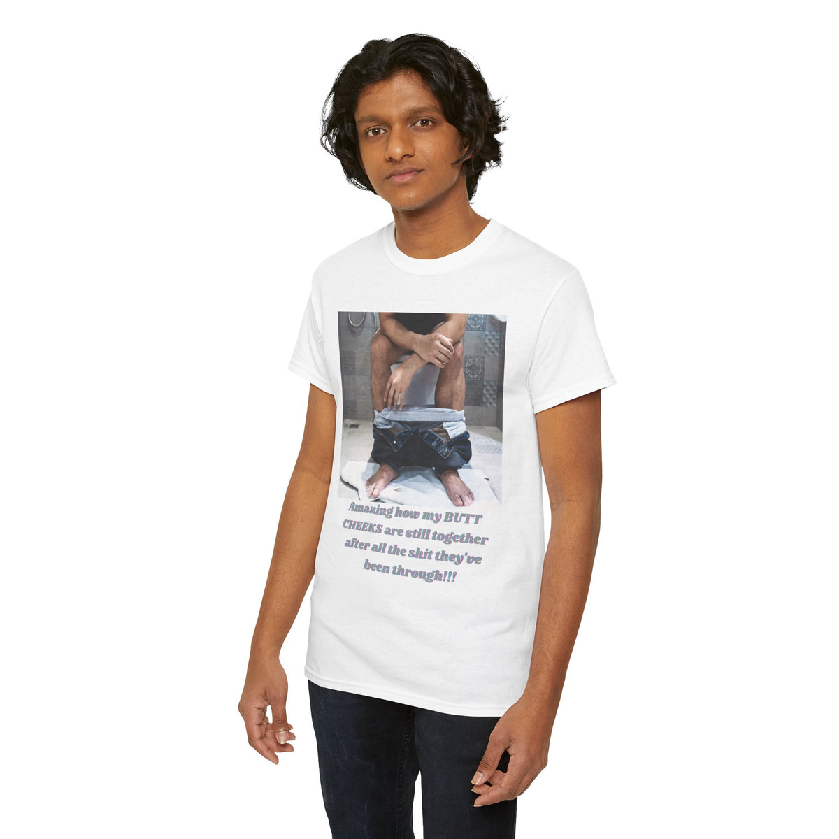 Still Together Bathroom Humor Tee – Male Design, Front Print | Intuition Within