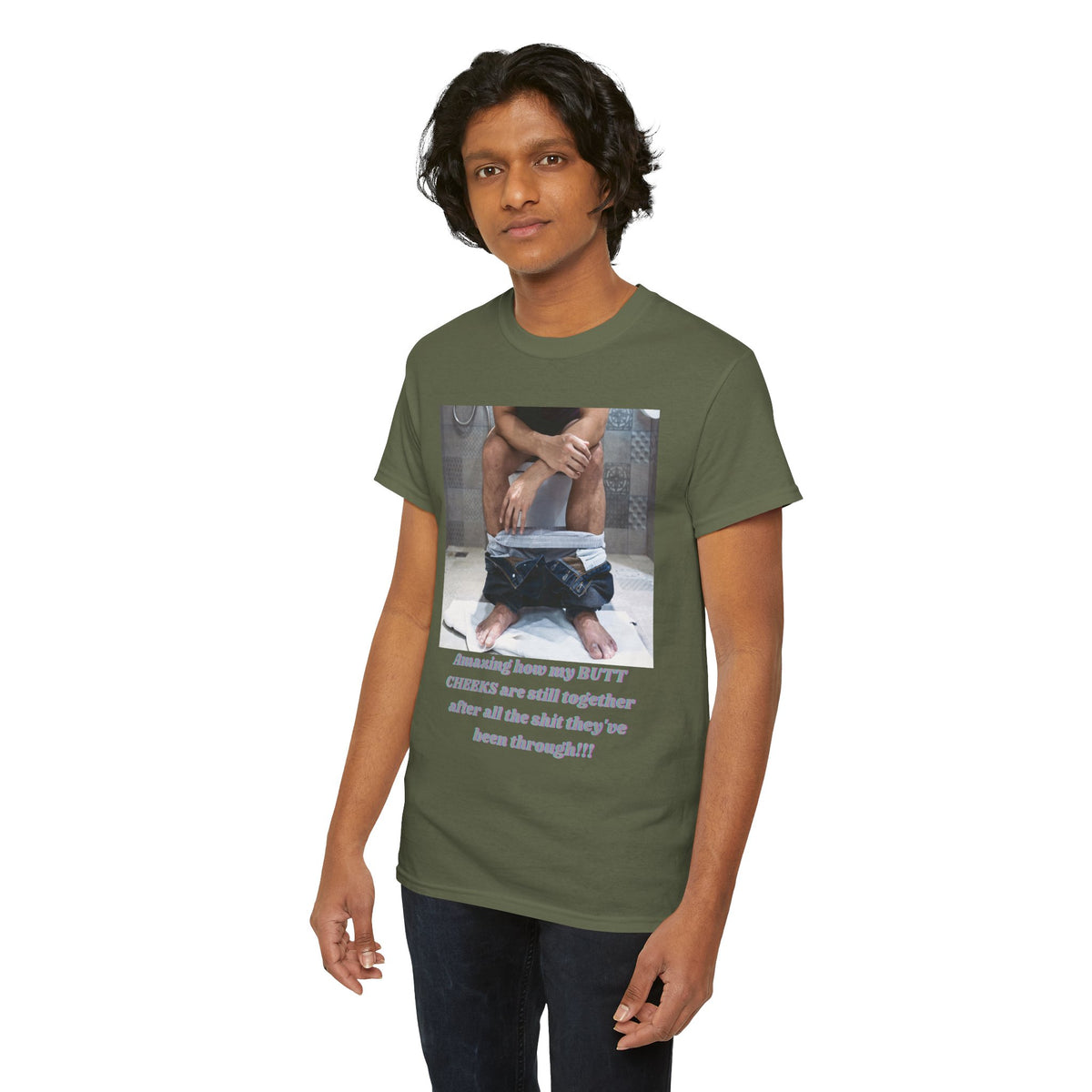 Still Together Bathroom Humor Tee – Male Design, Front Print | Intuition Within