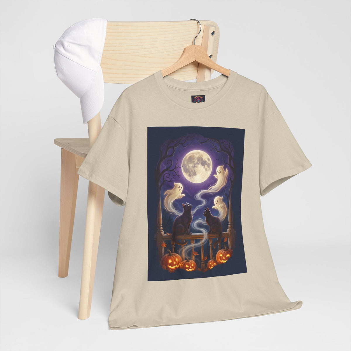Ghost & Black Cat Halloween T-Shirt | Moonlight Magic