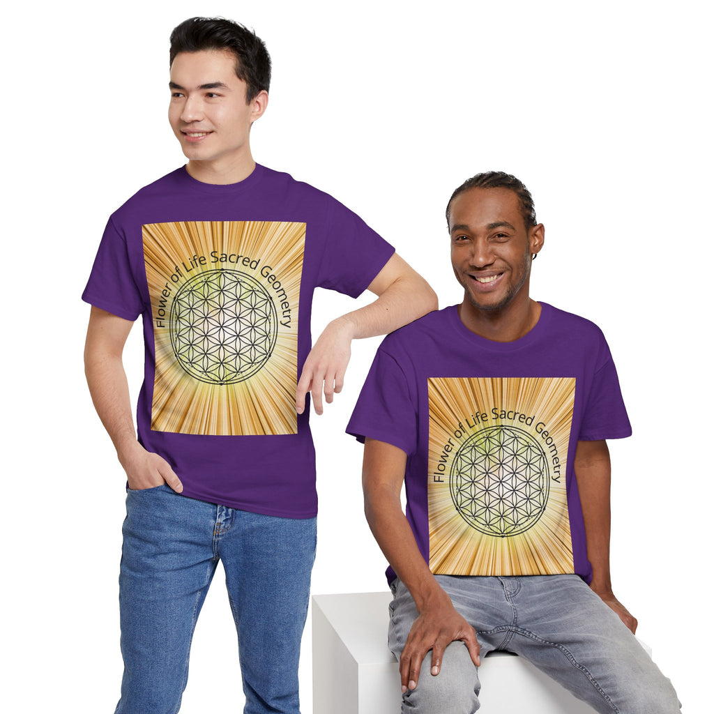 Flower of Life Sacred Geometry Tee – Golden Front Print | Intuition Within