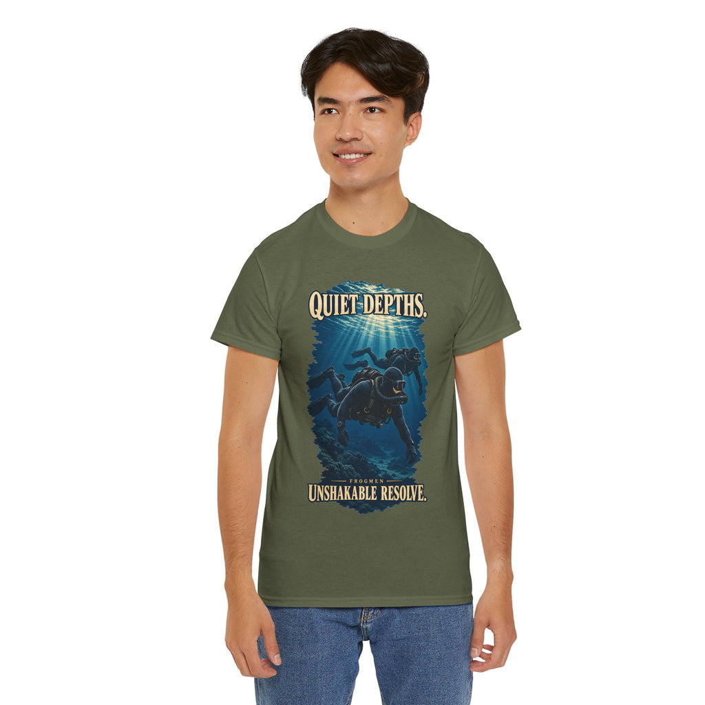 Quiet Depths, Unshakable Resolve T-Shirt | Military Diver Tribute