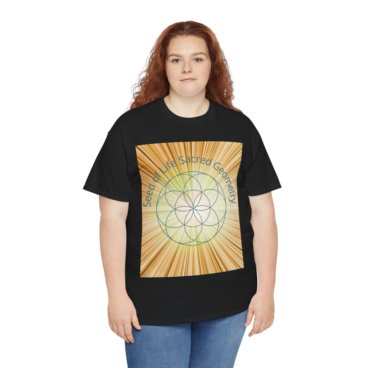 Seed of Life Sacred Geometry Tee – Golden Front Print | Intuition Within