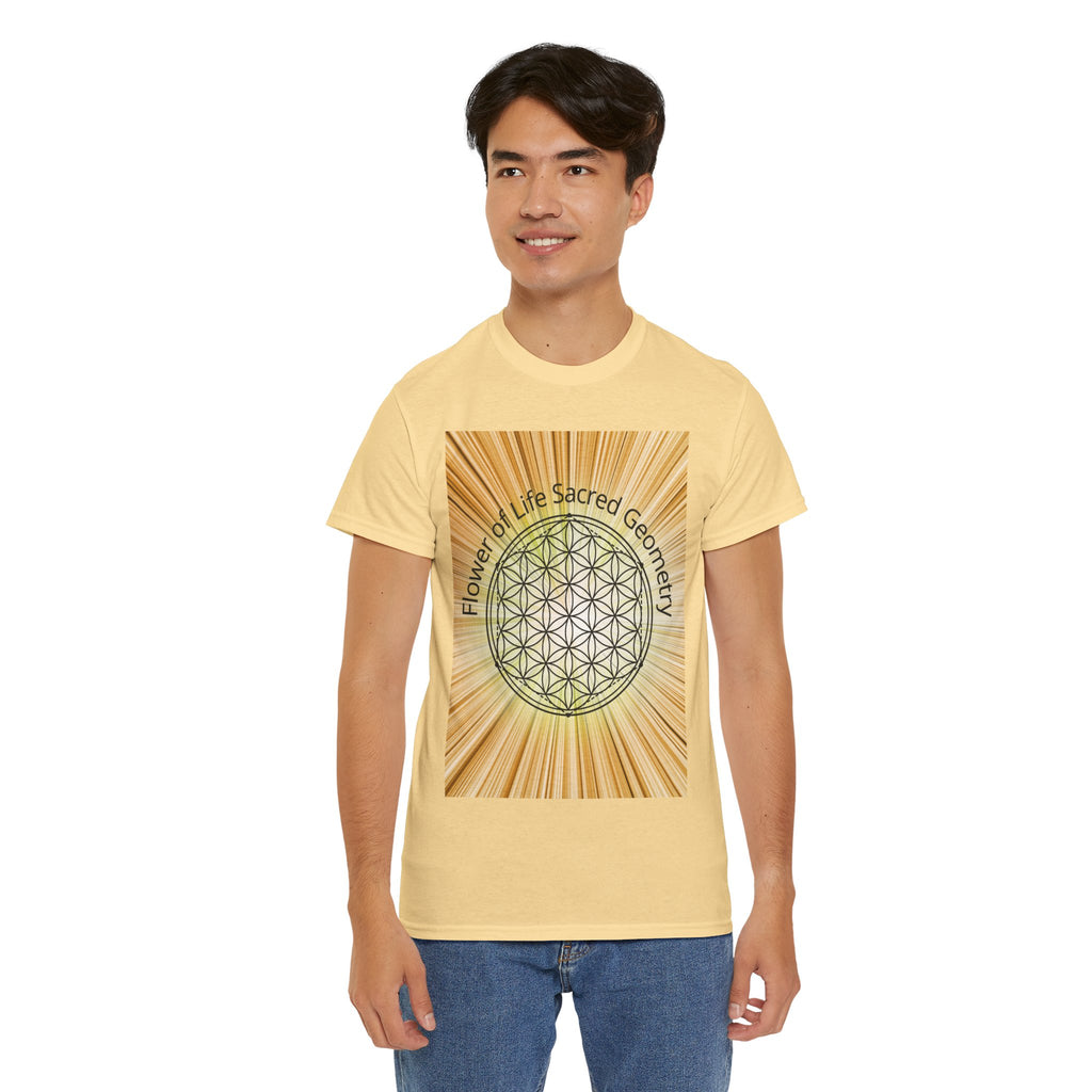 Flower of Life Sacred Geometry Tee – Golden Front Print | Intuition Within