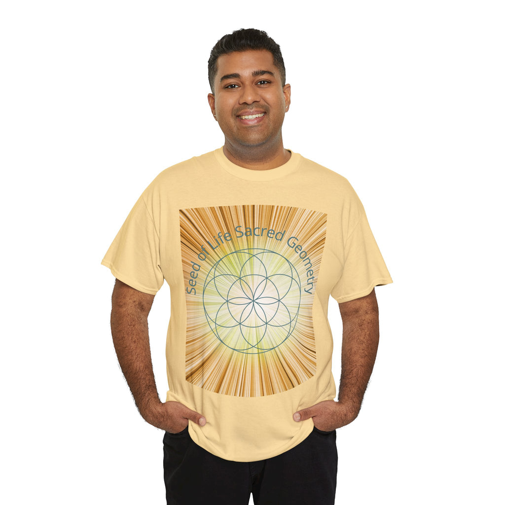 Seed of Life Sacred Geometry Tee – Golden Front Print | Intuition Within