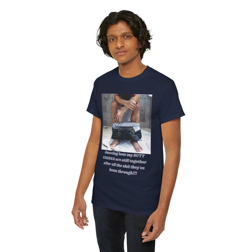 Still Together Bathroom Humor Tee – Male Design, Front Print | Intuition Within