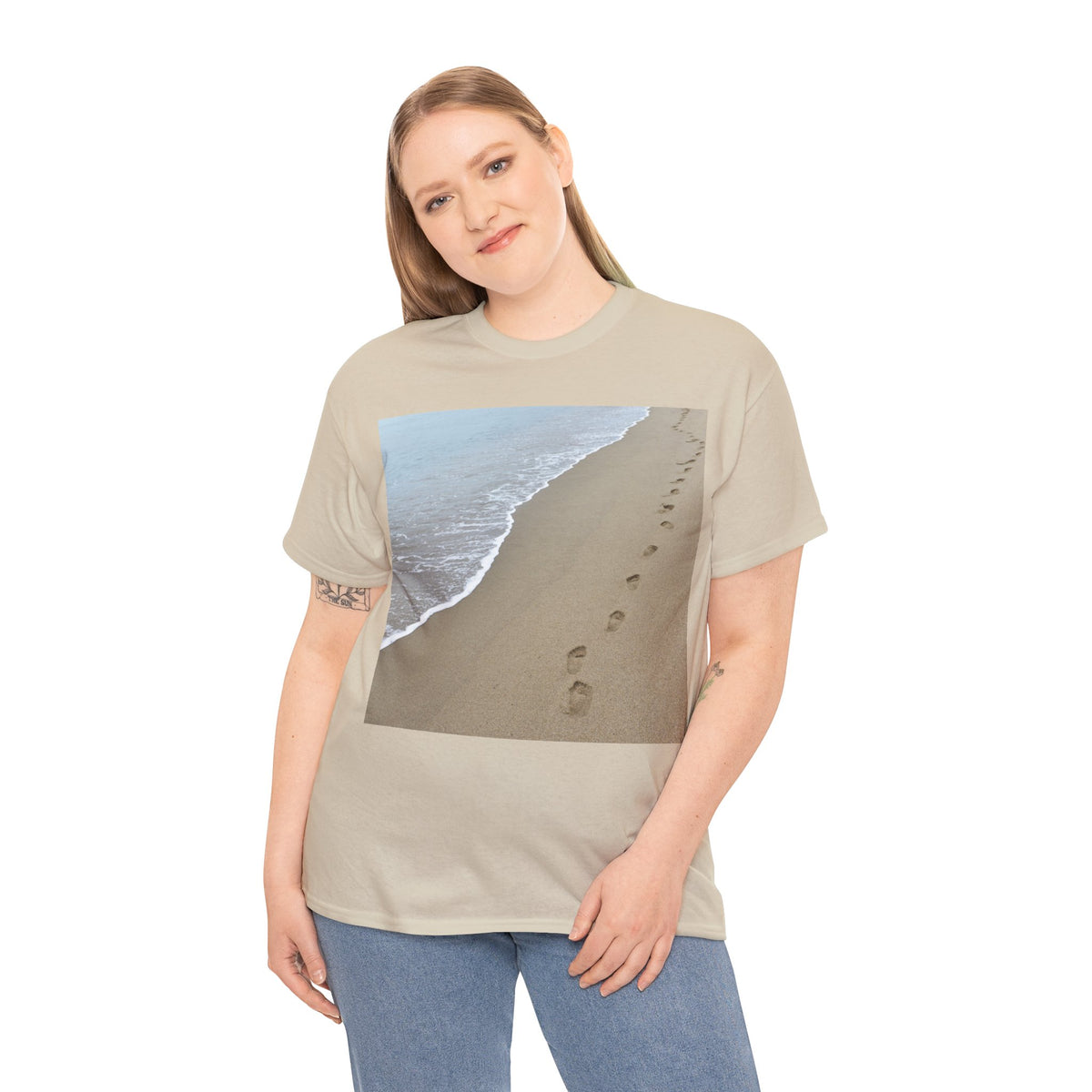 Beach Footprints Coastal Photo Tee – Front Print | Intuition Within