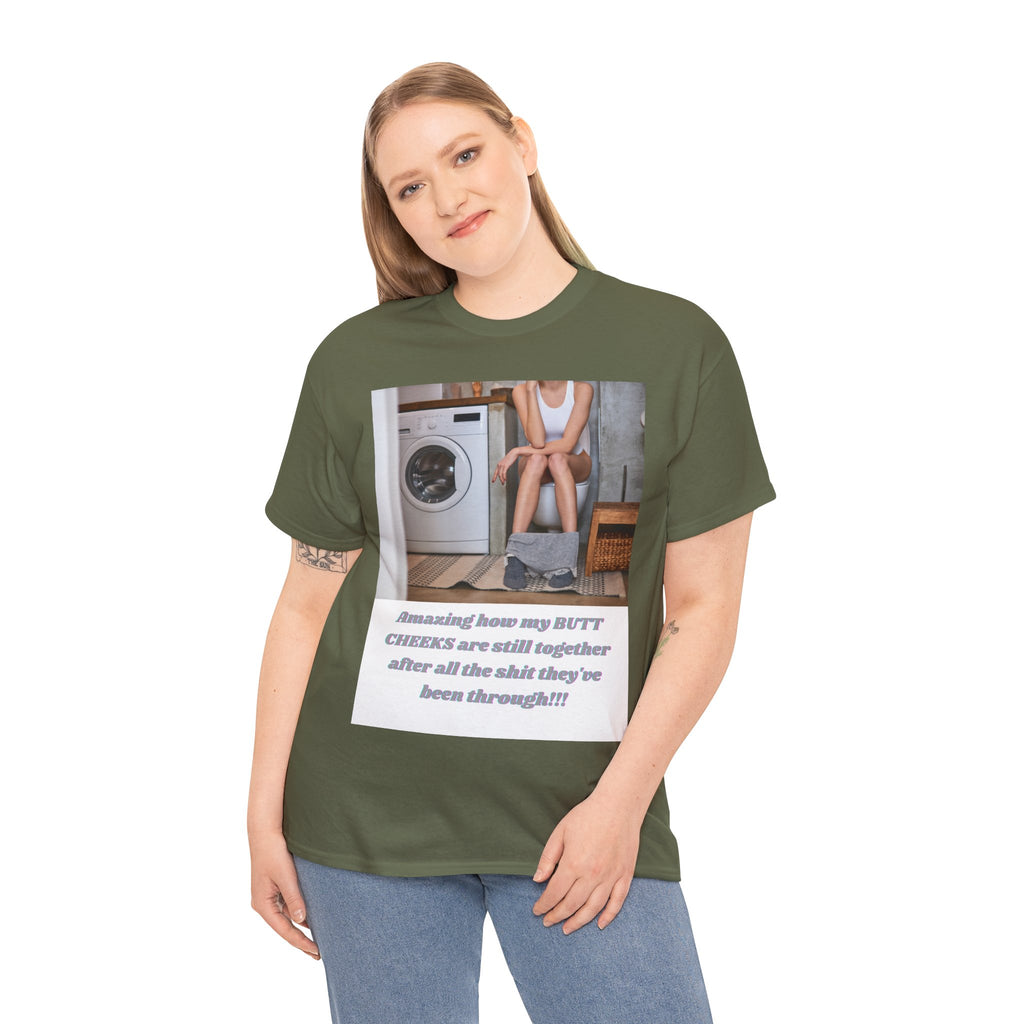 Still Together Bathroom Humor Tee – Female Design, Front Print | Intuition Within