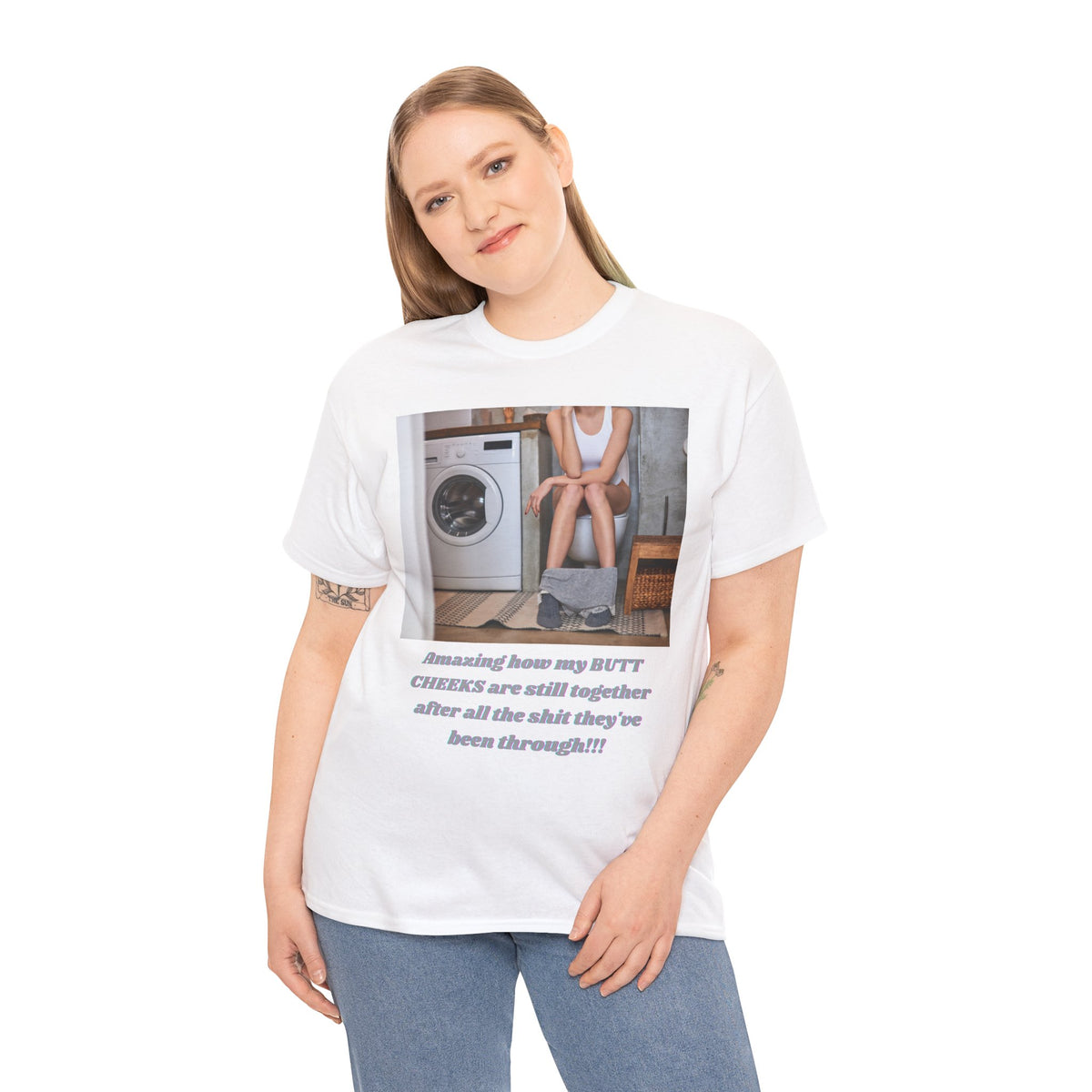 Still Together Bathroom Humor Tee – Female Design, Front Print | Intuition Within