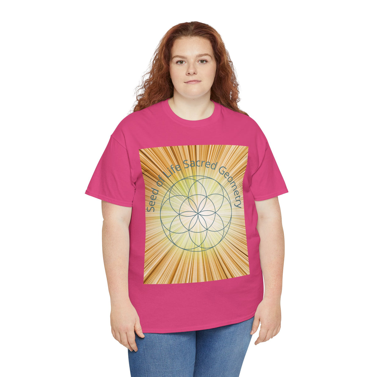 Seed of Life Sacred Geometry Tee – Golden Front Print | Intuition Within