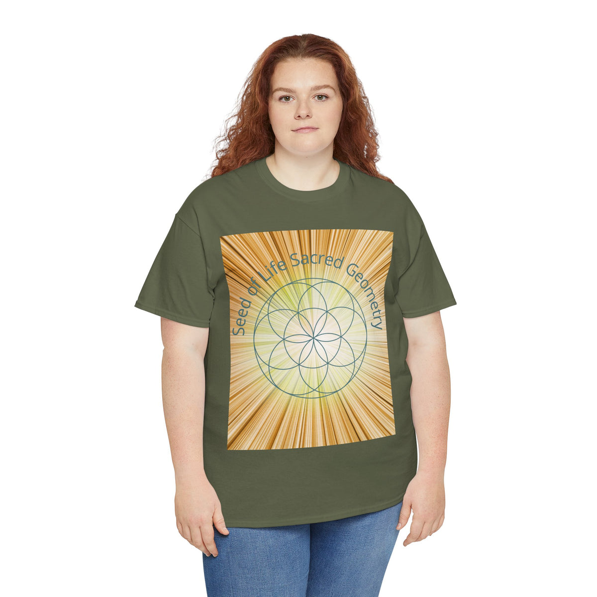 Seed of Life Sacred Geometry Tee – Golden Front Print | Intuition Within