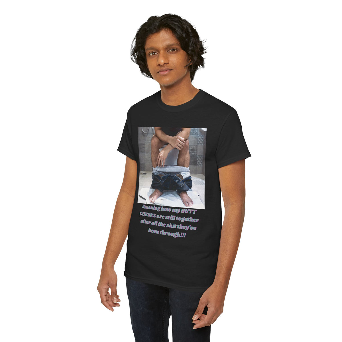 Still Together Bathroom Humor Tee – Male Design, Front Print | Intuition Within