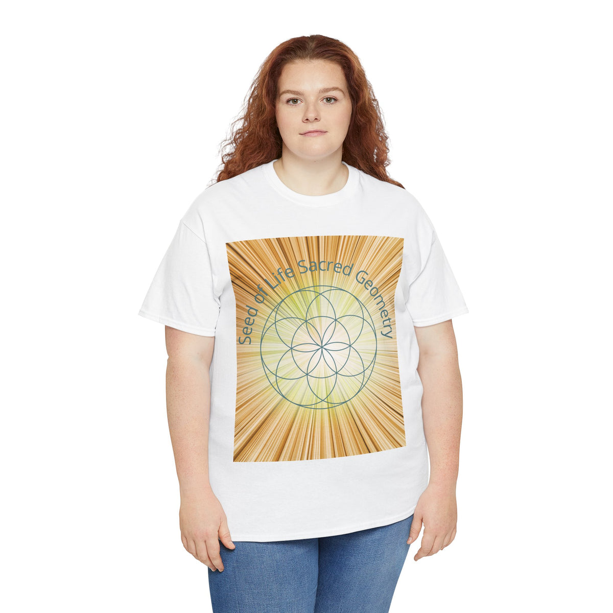 Seed of Life Sacred Geometry Tee – Golden Front Print | Intuition Within