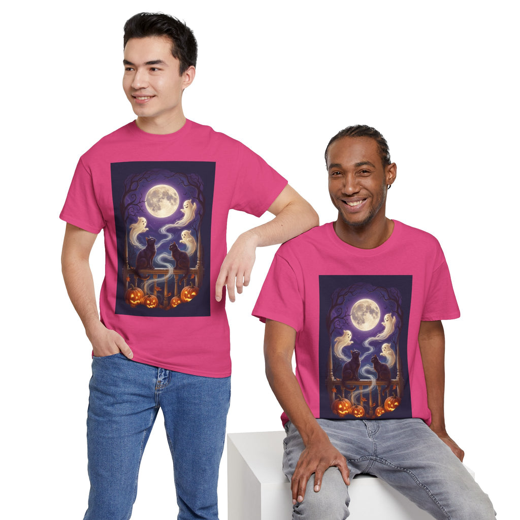 Ghost & Black Cat Halloween T-Shirt | Moonlight Magic