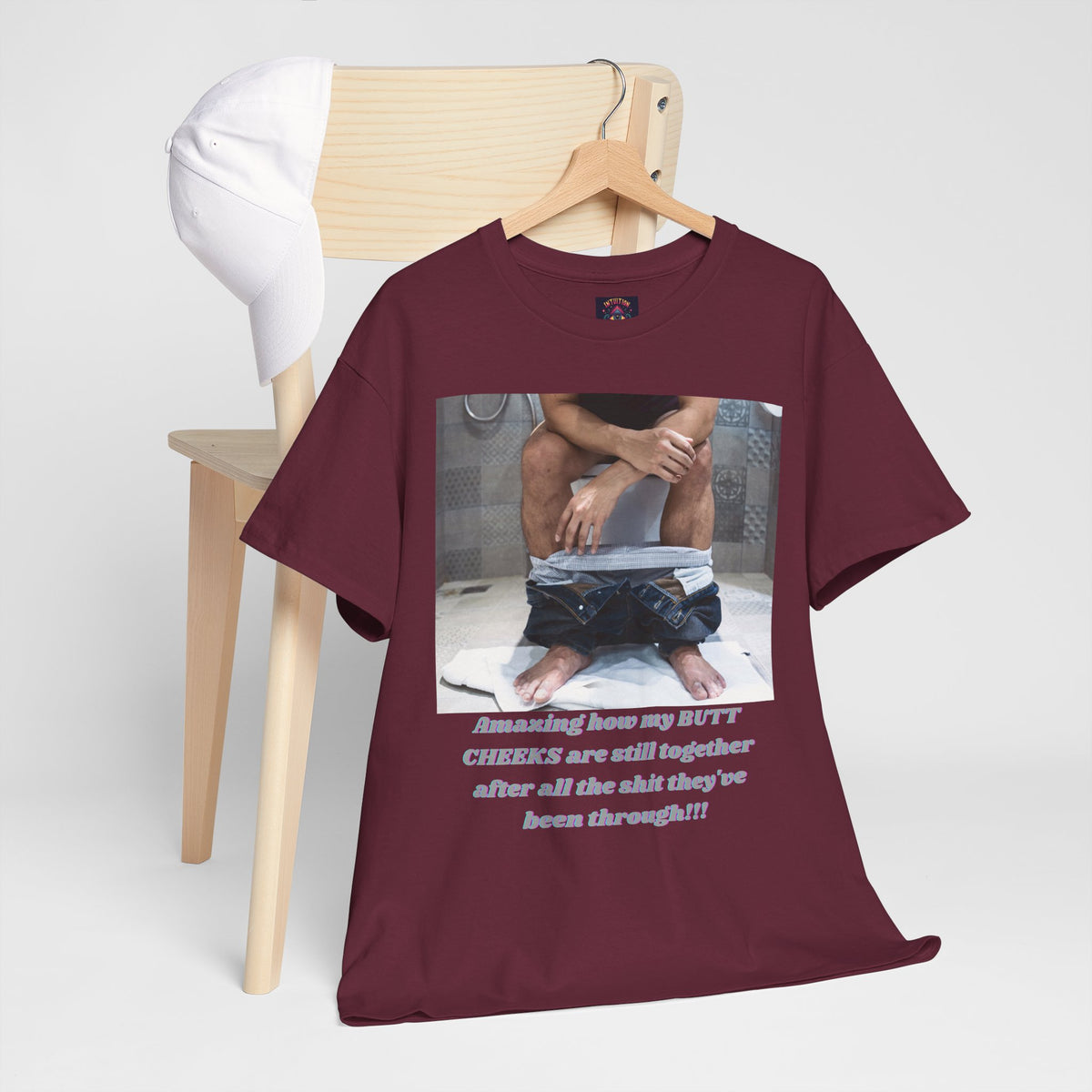 Still Together Bathroom Humor Tee – Male Design, Front Print | Intuition Within