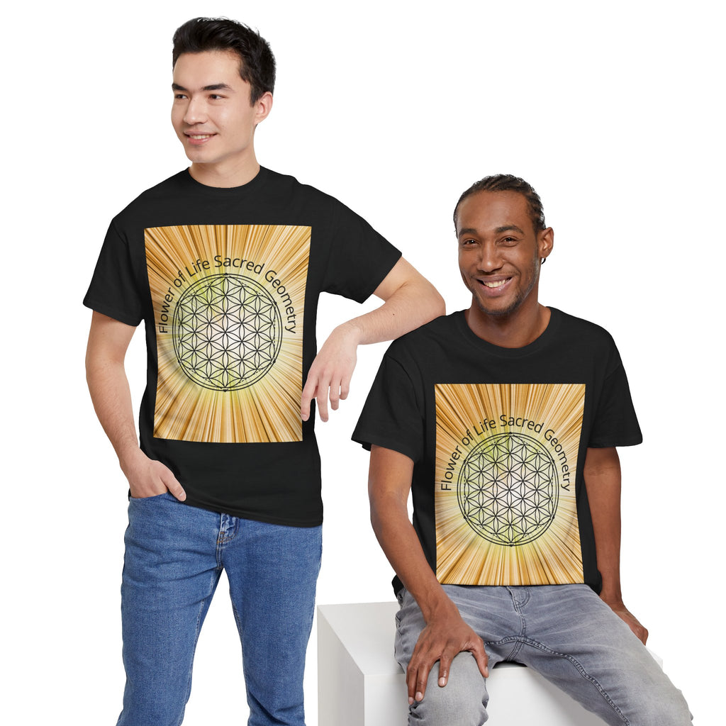 Flower of Life Sacred Geometry Tee – Golden Front Print | Intuition Within