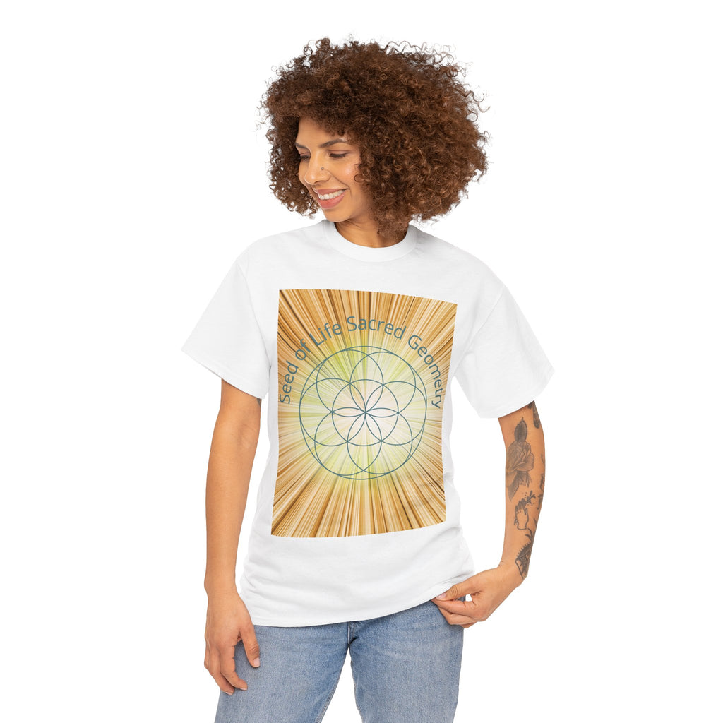 Seed of Life Sacred Geometry Tee – Golden Front Print | Intuition Within