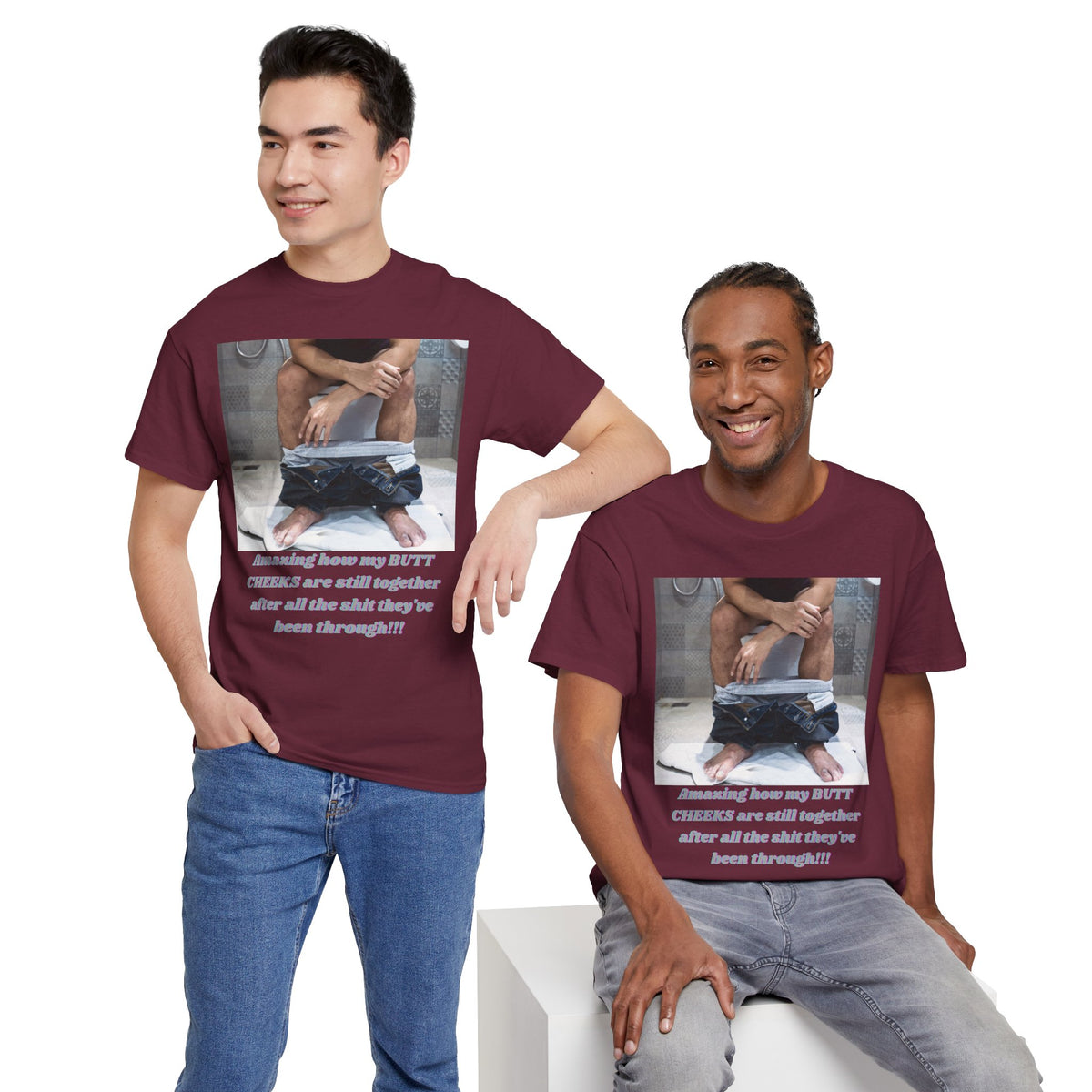 Still Together Bathroom Humor Tee – Male Design, Front Print | Intuition Within