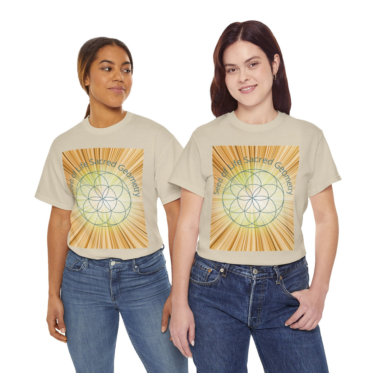 Seed of Life Sacred Geometry Tee – Golden Front Print | Intuition Within