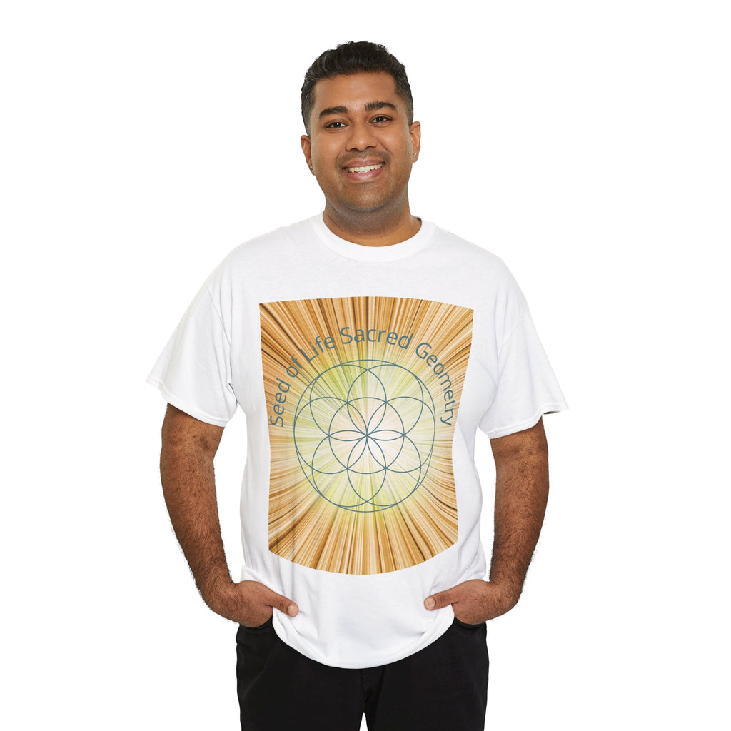 Seed of Life Sacred Geometry Tee – Golden Front Print | Intuition Within
