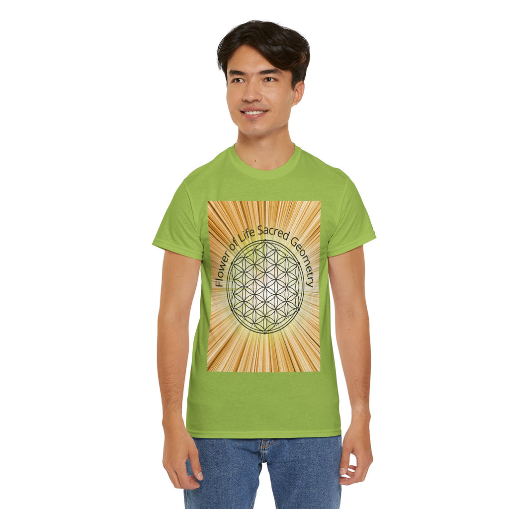 Flower of Life Sacred Geometry Tee – Golden Front Print | Intuition Within