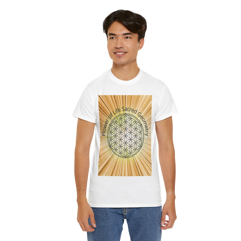 Flower of Life Sacred Geometry Tee – Golden Front Print | Intuition Within