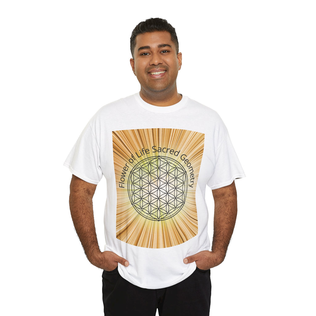 Flower of Life Sacred Geometry Tee – Golden Front Print | Intuition Within