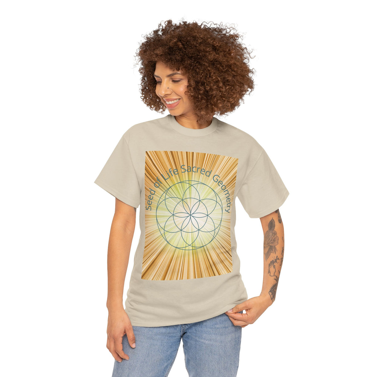 Seed of Life Sacred Geometry Tee – Golden Front Print | Intuition Within